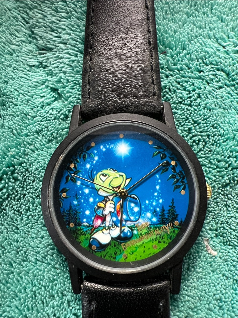 Vintage Disney Jiminy Cricket "Think Environmentality!!" wristwatch